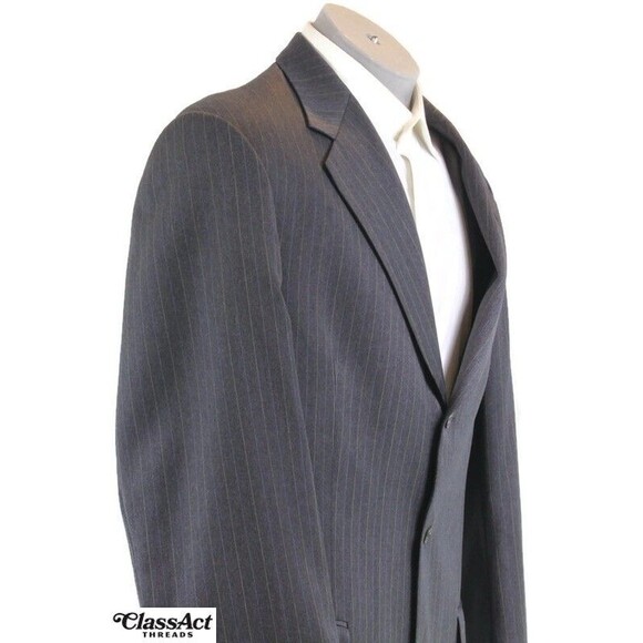 Alan Flusser 2 Pc Suit Gray Striped 3 Btn Wool 42L Pleated Fronts 36" Waist - Picture 5 of 11